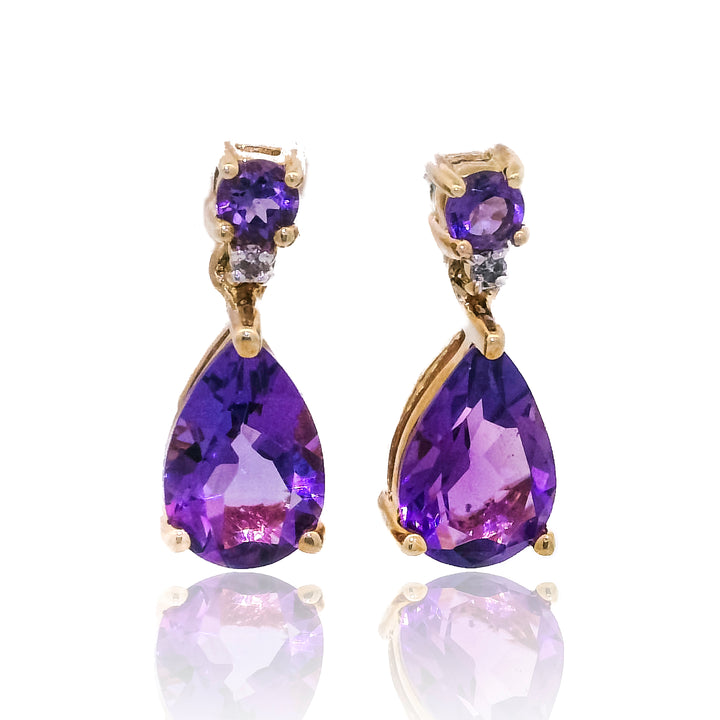 9.40 CTW Amethyst & Diamond Teardrop Earrings in 14KT White Gold