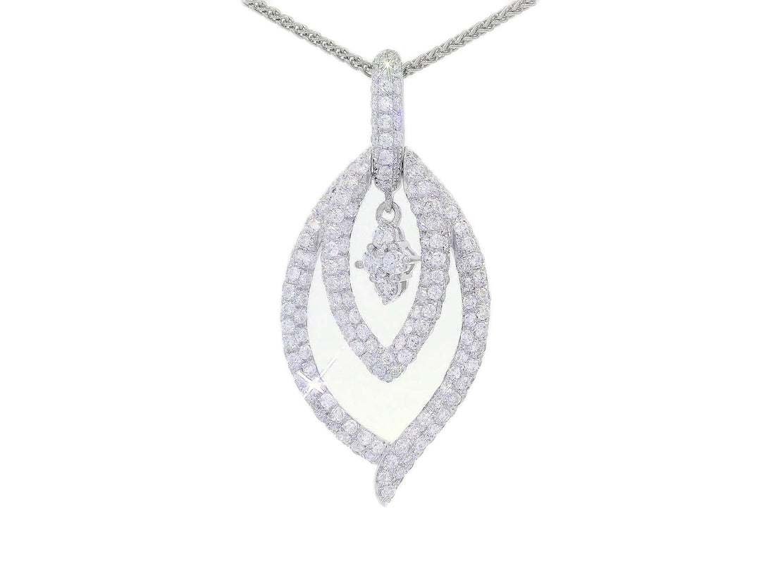 1.25 CTW Natural Round Brilliant Cut Colorless Nearly Flawless Pavé Diamond Dangling Leaf Pendant Necklace in 18kt White Gold