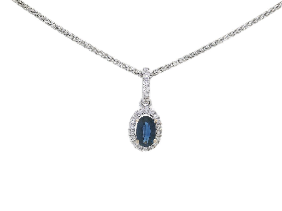0.65 CTW AAAA Grade Oval Sapphire & Colorless Nearly Flawless Natural Diamond Pendant Necklace in 18kt White Gold