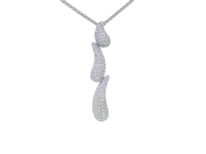 2.00 CTW Natural Colorless Nearly Flawless Pavé Diamond Graduated Triple Teardrop Necklace in 18kt White Gold