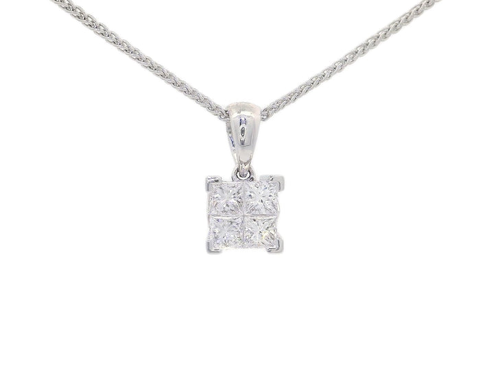 1.00 CTW Princess Cut Natural Diamond Square Pendant Necklace in 18kt White Gold