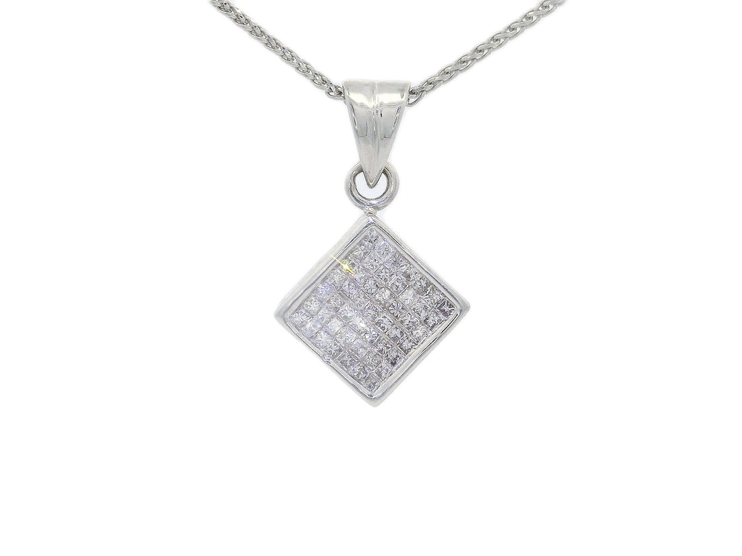 0.75 CTW Near-Flawless Natural Invisibly-Set Diamond Geometric Cluster Pendant Necklace in 14kt White Gold