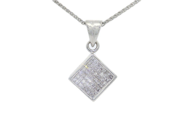 0.75 CTW Near-Flawless Natural Invisibly-Set Diamond Geometric Cluster Pendant Necklace in 14kt White Gold