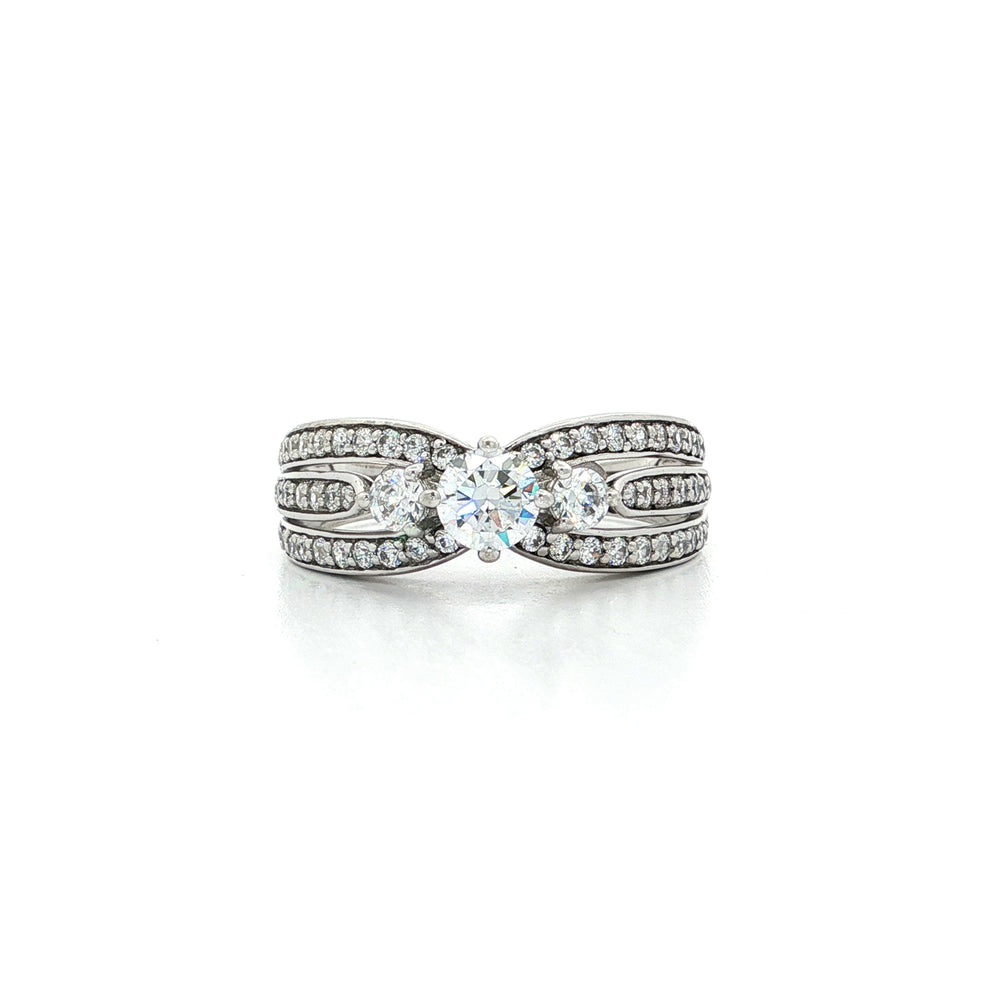 Three-Stone CZ Engagement Ring Sterling Silver