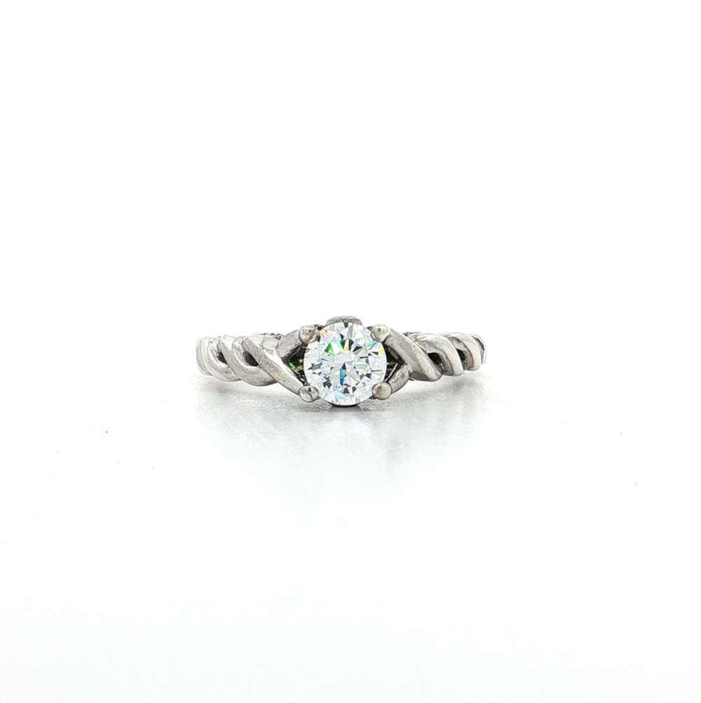 Twist Solitaire CZ Engagement Ring Sterling Silver