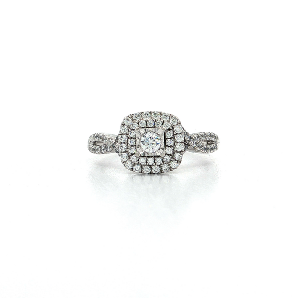 CZ Halo Engagement Ring Sterling Silver