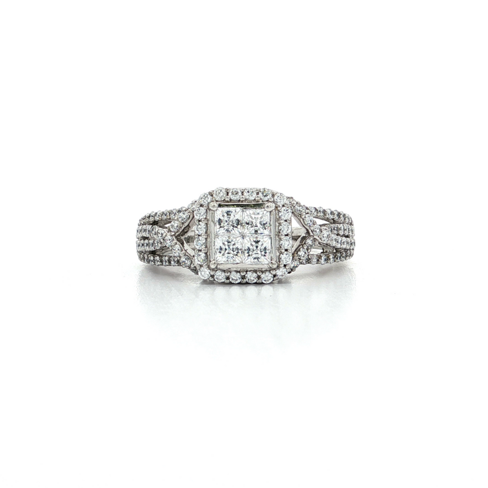 CZ Halo Engagement Ring Sterling Silver