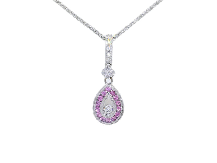 0.62 CTW AAAA Grade Natural Pink Sapphire & Diamond Teardrop-Shaped Pendant Necklace in 14kt White Gold
