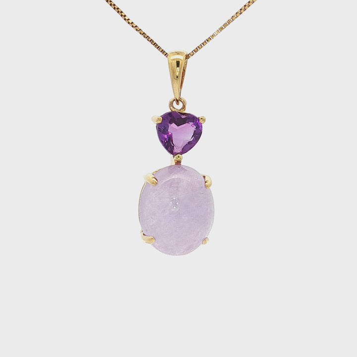 6.35 CTW Natural Purple Jade & Amethyst Pendant Necklace in 14kt Yellow Gold