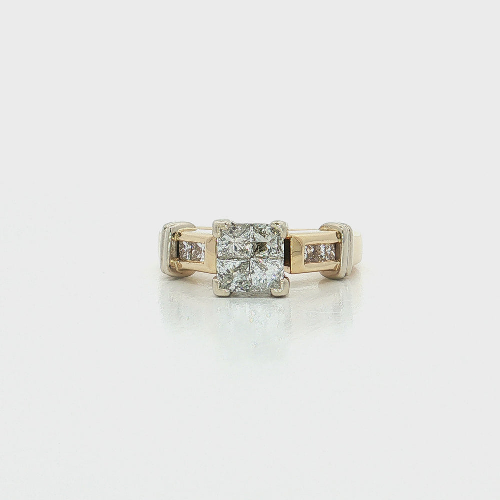 Invisibly-Set Princess Cut Diamond Engagement Ring in 14k Yellow Gold