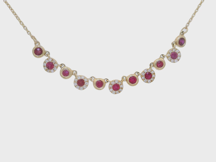 0.75 CTW AAA Grade Natural Ruby & Diamond Necklace in 14KT Yellow Gold