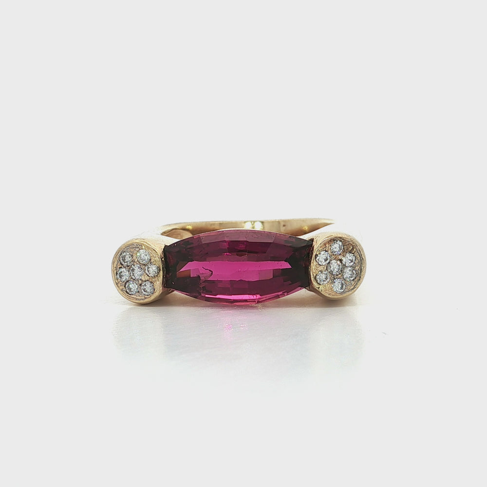 Pink Tourmaline & Diamond Ring 14k Yellow Gold