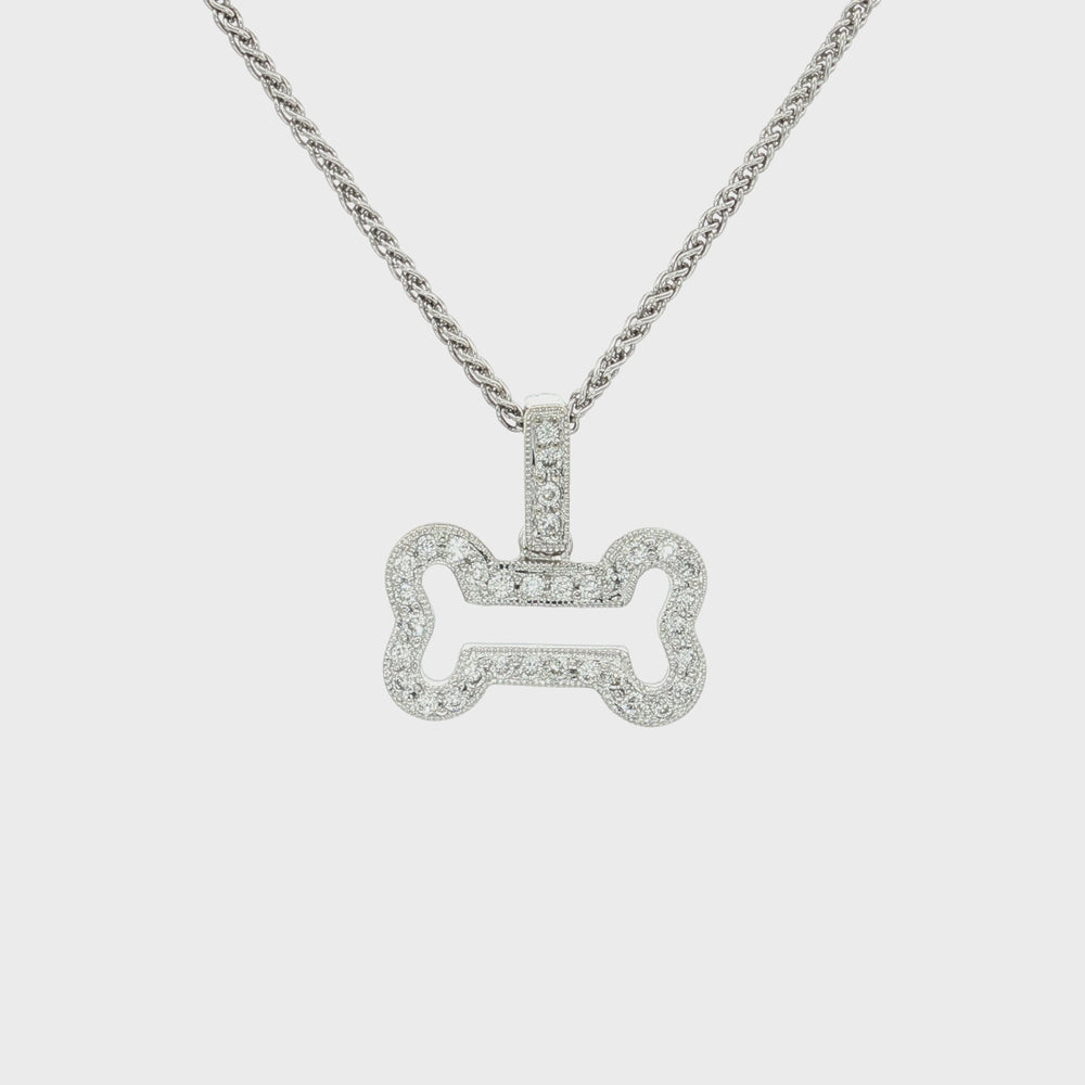 Diamond Bone Pendant Necklace 14k White Gold