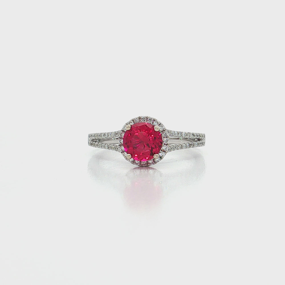 Red Spinel & Colorless Diamond Ring 18k White Gold