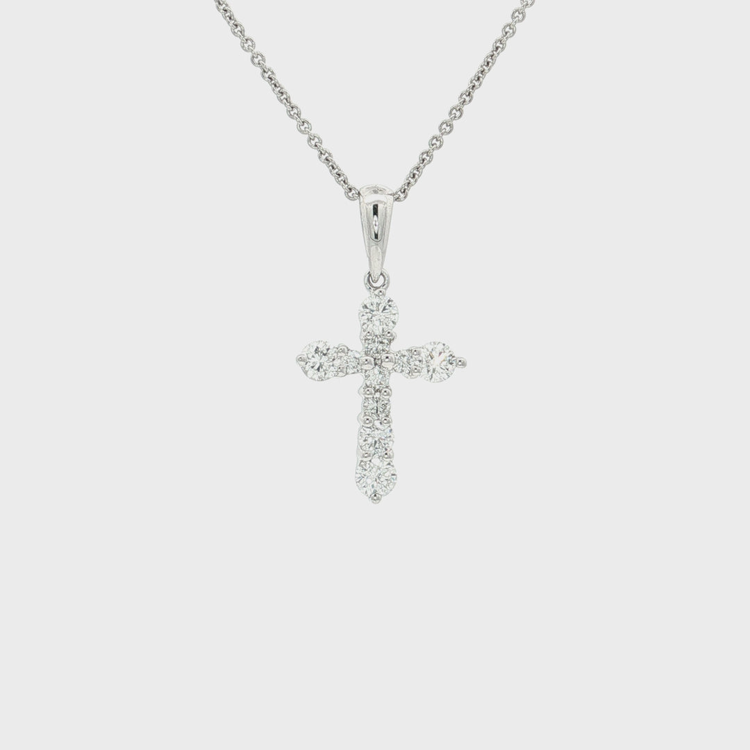 0.30 CTW Natural Round Brilliant Cut Colorless Nearly Flawless Diamond Cross Pendant Necklace in 18kt White Gold