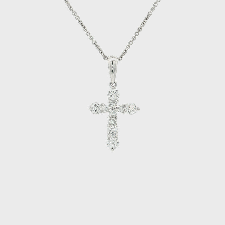 0.30 CTW Natural Round Brilliant Cut Colorless Nearly Flawless Diamond Cross Pendant Necklace in 18kt White Gold