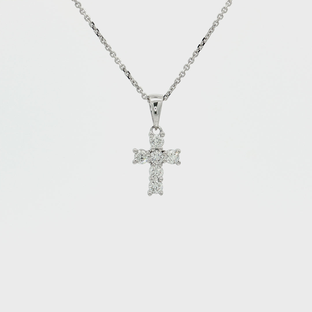 0.30 CTW Natural Colorless Nearly Flawless Round Brilliant Cut Diamond Cross Pendant Necklace in 18kt White Gold