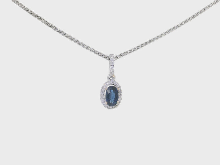 0.65 CTW Natural Diamond & Oval Sapphire Pendant Necklace in 18KT White Gold