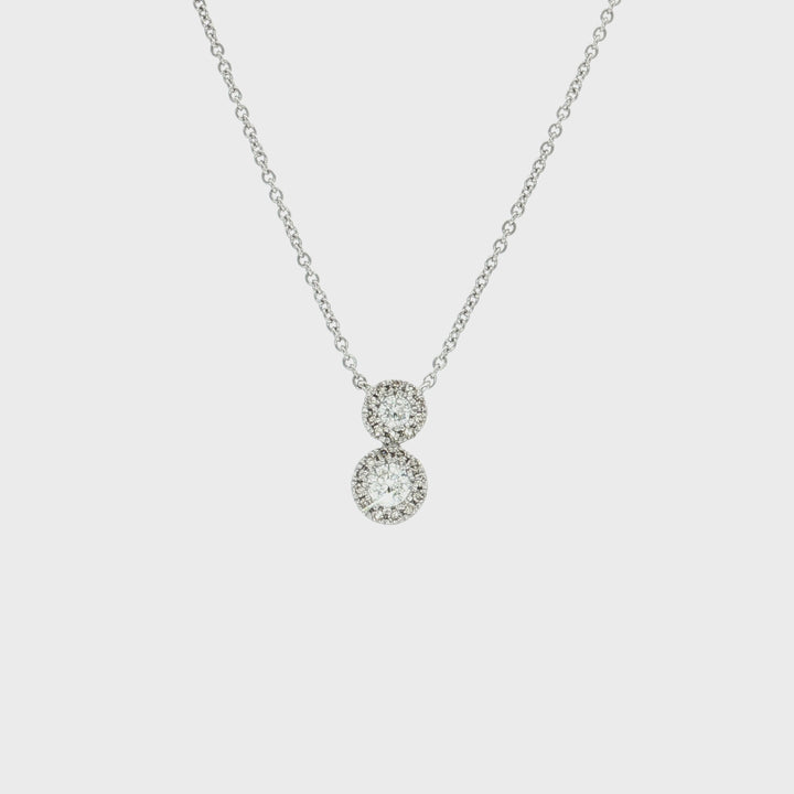 0.30 CTW Natural Diamond Double Halo Pendant Necklace in 14kt White Gold