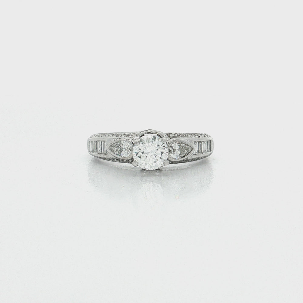Certified Round Diamond Engagement Ring 18k White Gold