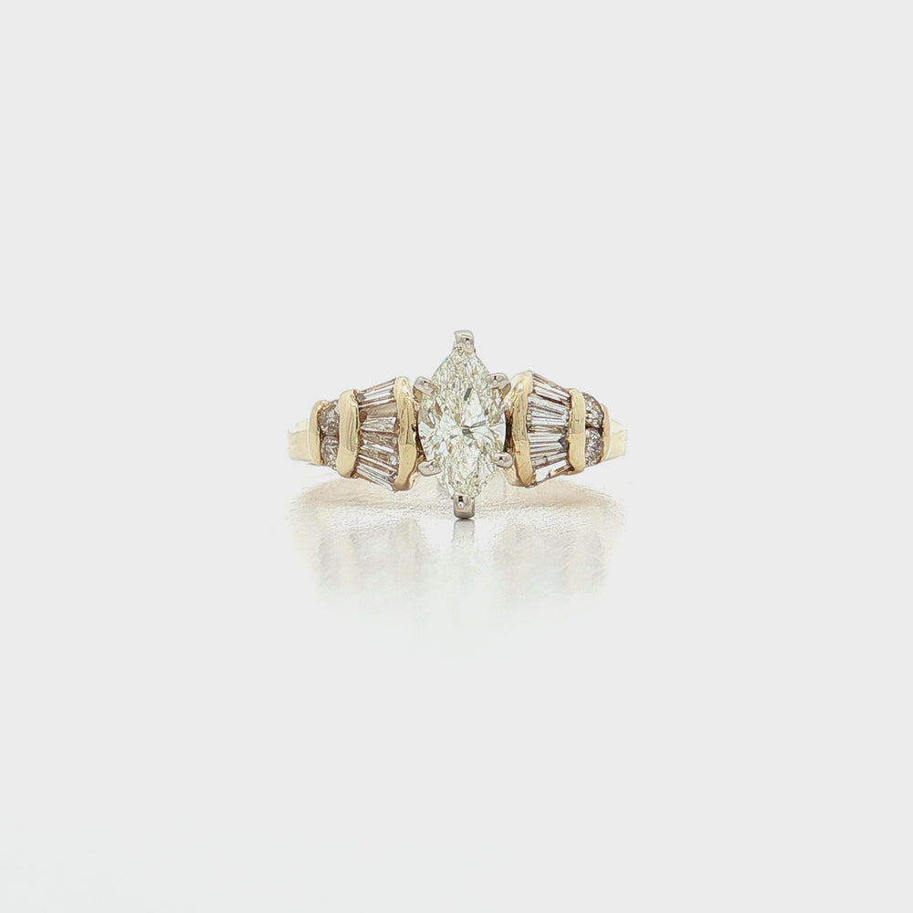 Marquise & Baguette Diamond Engagement Ring 18k Yellow Gold