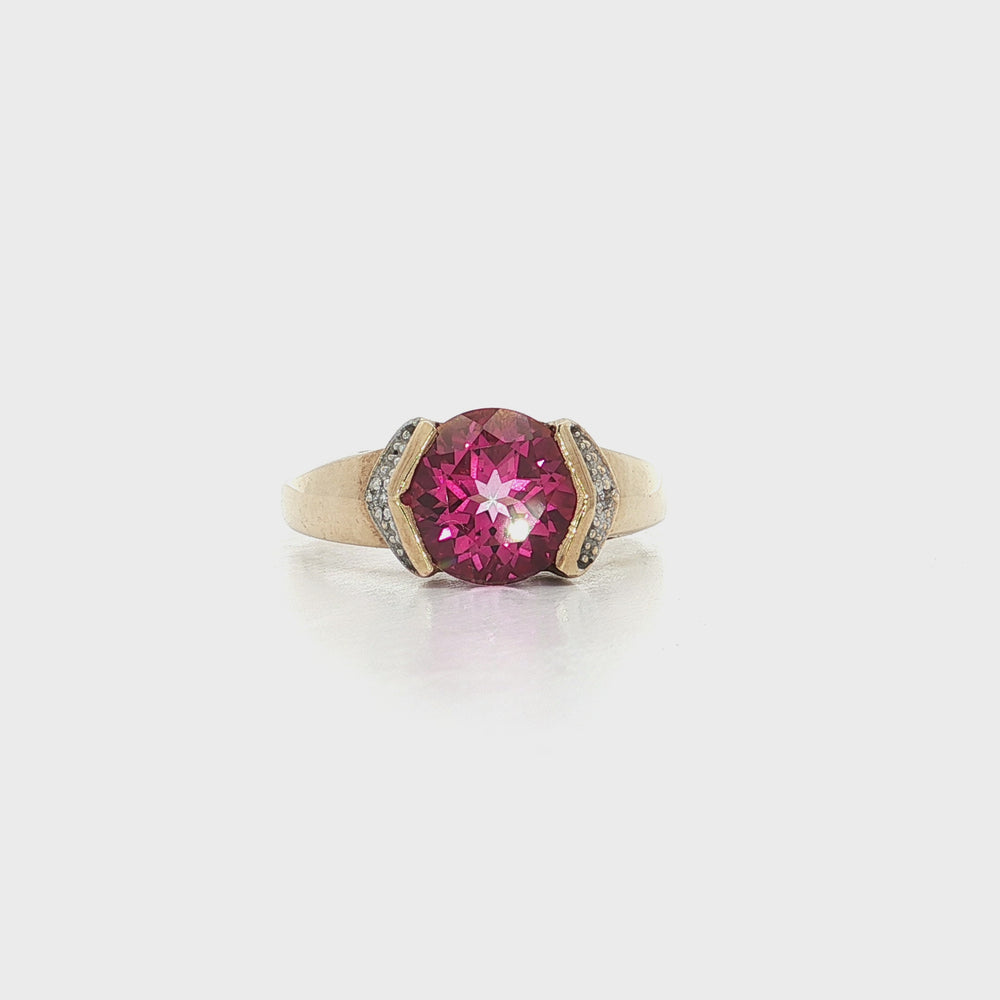 Pink Spinel & Diamond Ring 10k Yellow Gold