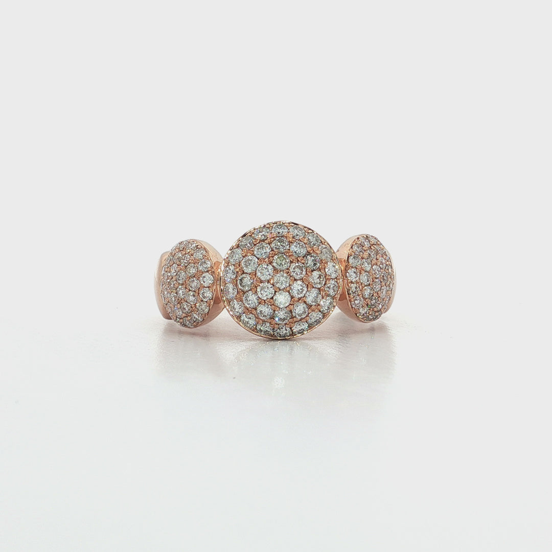 0.92 CTW Seven Dome Past Present Future Pavé Cluster Ring with Natural Round Brilliant Cut Diamonds in 14kt Rose Gold