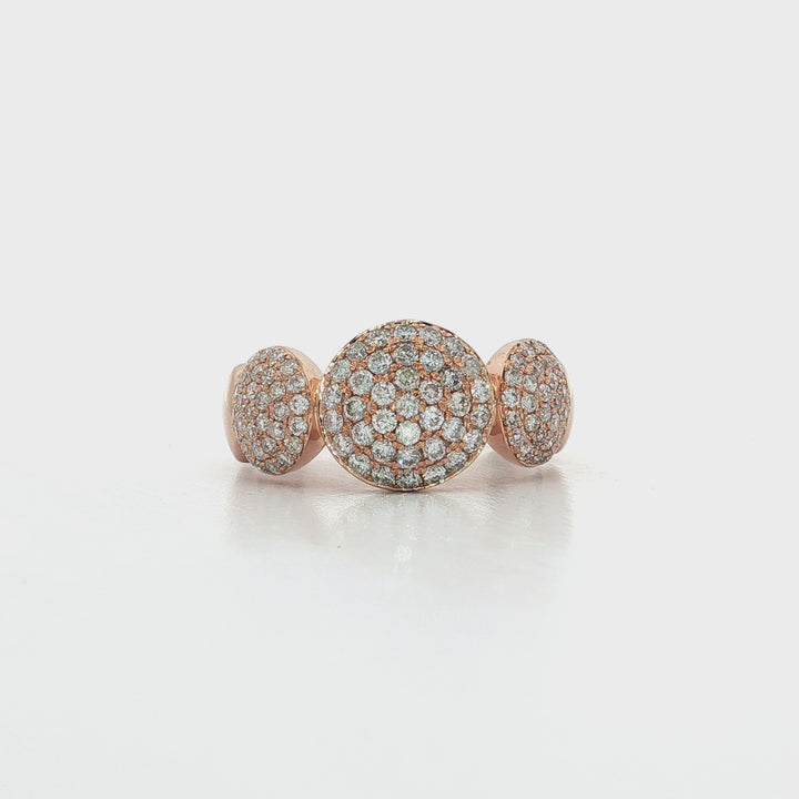 0.92 CTW Seven Dome Past Present Future Pavé Cluster Ring with Natural Round Brilliant Cut Diamonds in 14kt Rose Gold