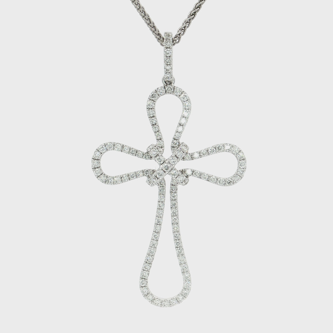 1.50 CTW Natural Colorless Nearly Flawless Diamond Open Cross Pendant Necklace in 18kt White Gold