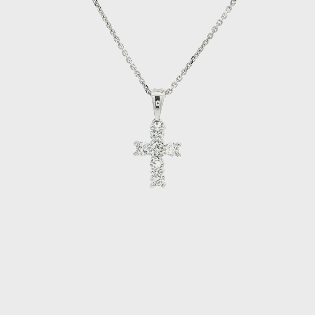 0.45 CTW Natural Round Brilliant Cut Colorless Nearly Flawless Diamond Cross Pendant Necklace in 18kt White Gold