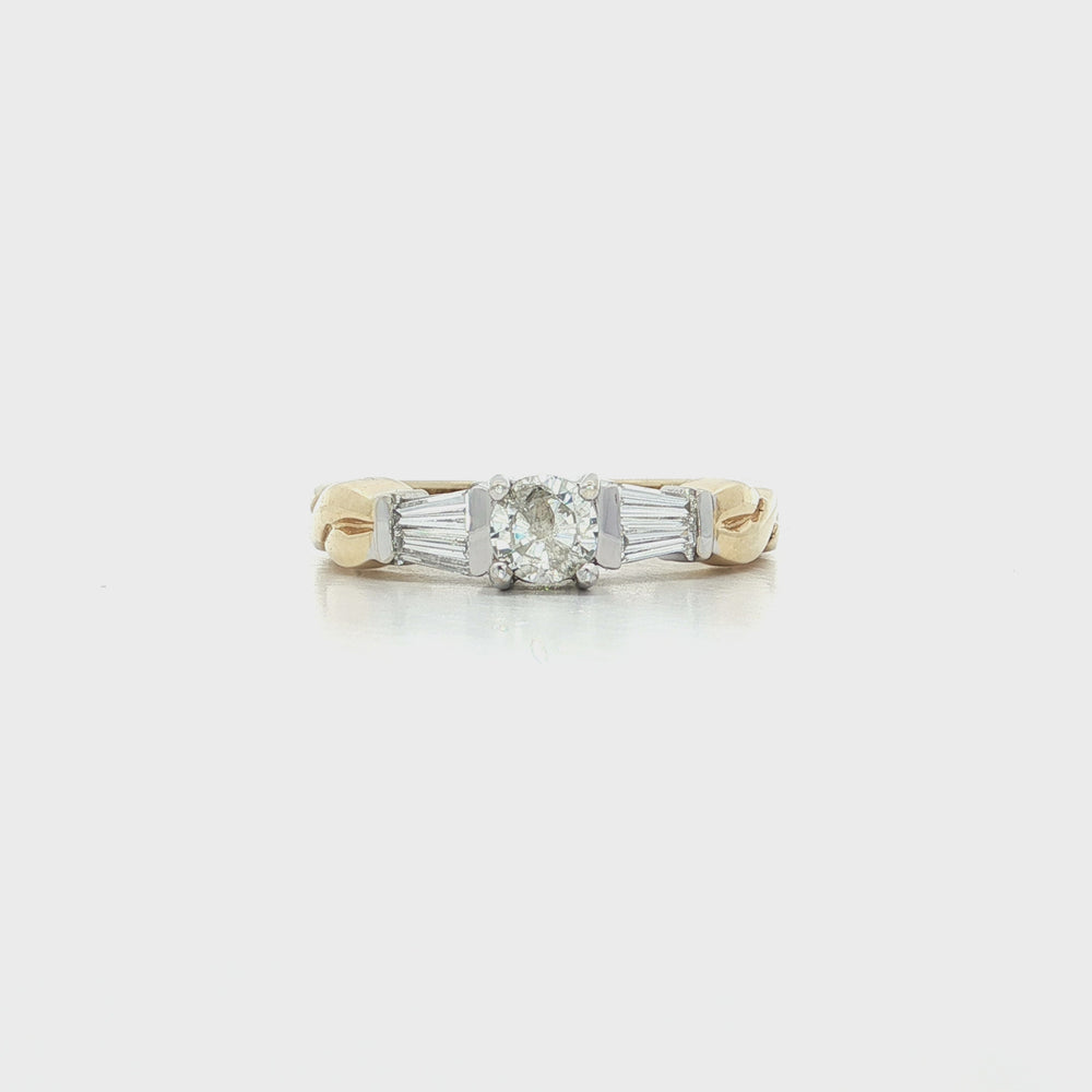Round and Baguette Diamond Ring (¾ ct. tw.) 14k White & Yellow Gold