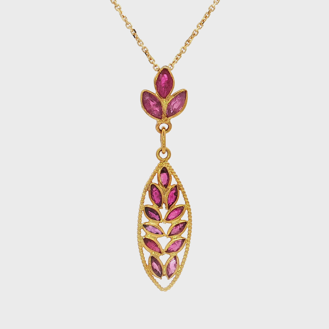 0.50 CTW AAA Grade Natural Ruby Leaf Motif Pendant Necklace in 18kt Yellow Gold