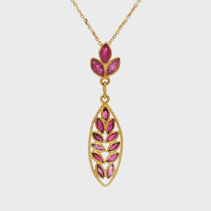 0.50 CTW AAA Grade Natural Ruby Leaf Motif Pendant Necklace in 18kt Yellow Gold