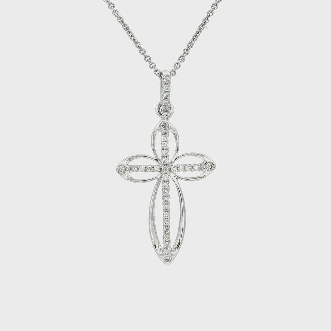 0.15 CTW Natural Colorless Nearly Flawless Diamond Cross Pendant Necklace in 18kt White Gold