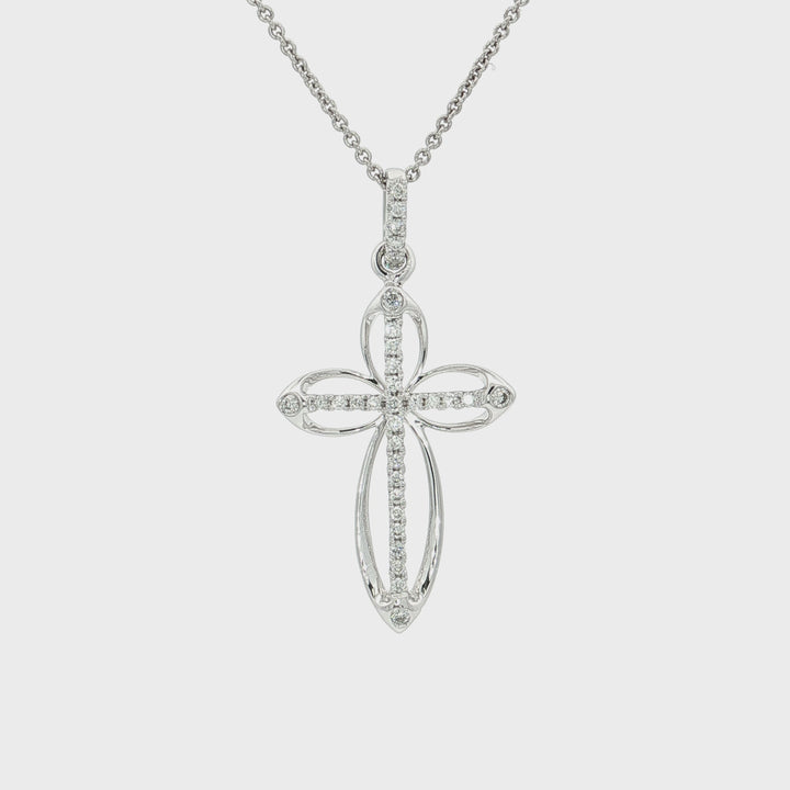0.15 CTW Natural Colorless Nearly Flawless Diamond Cross Pendant Necklace in 18kt White Gold