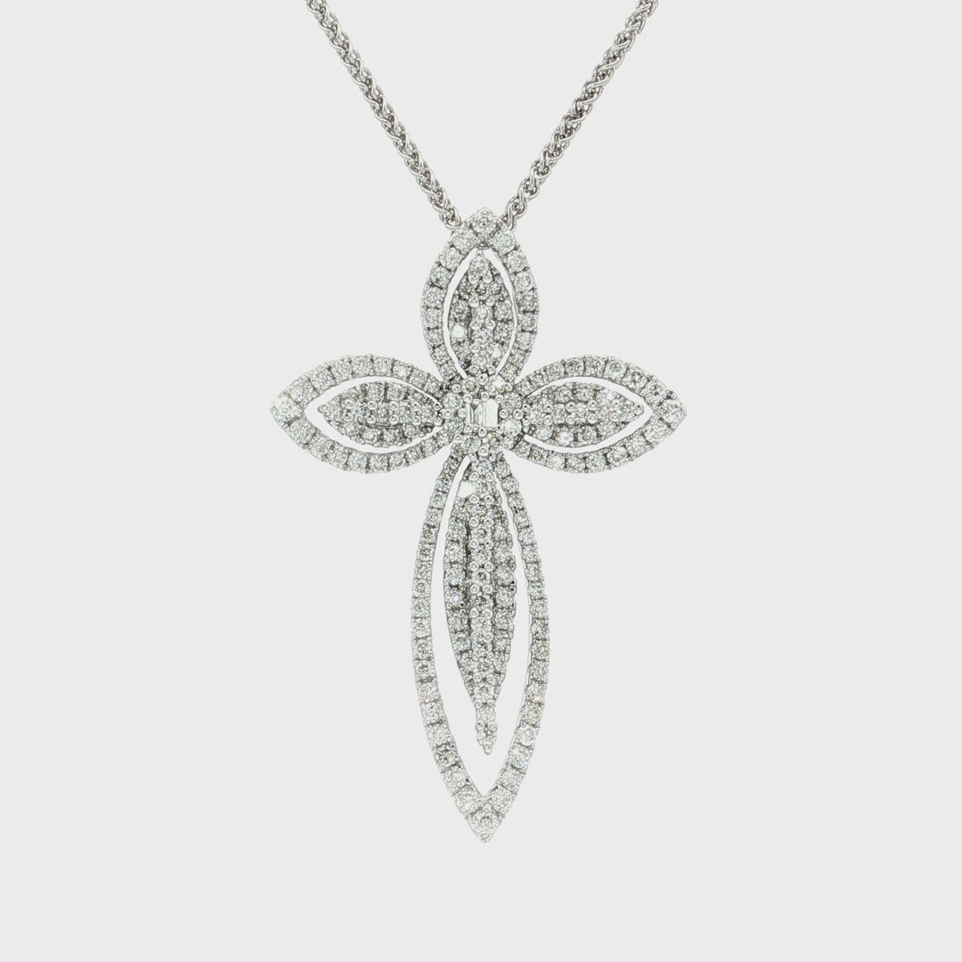 0.87 CTW Natural Diamond Cross Pendant Necklace in 18kt White Gold