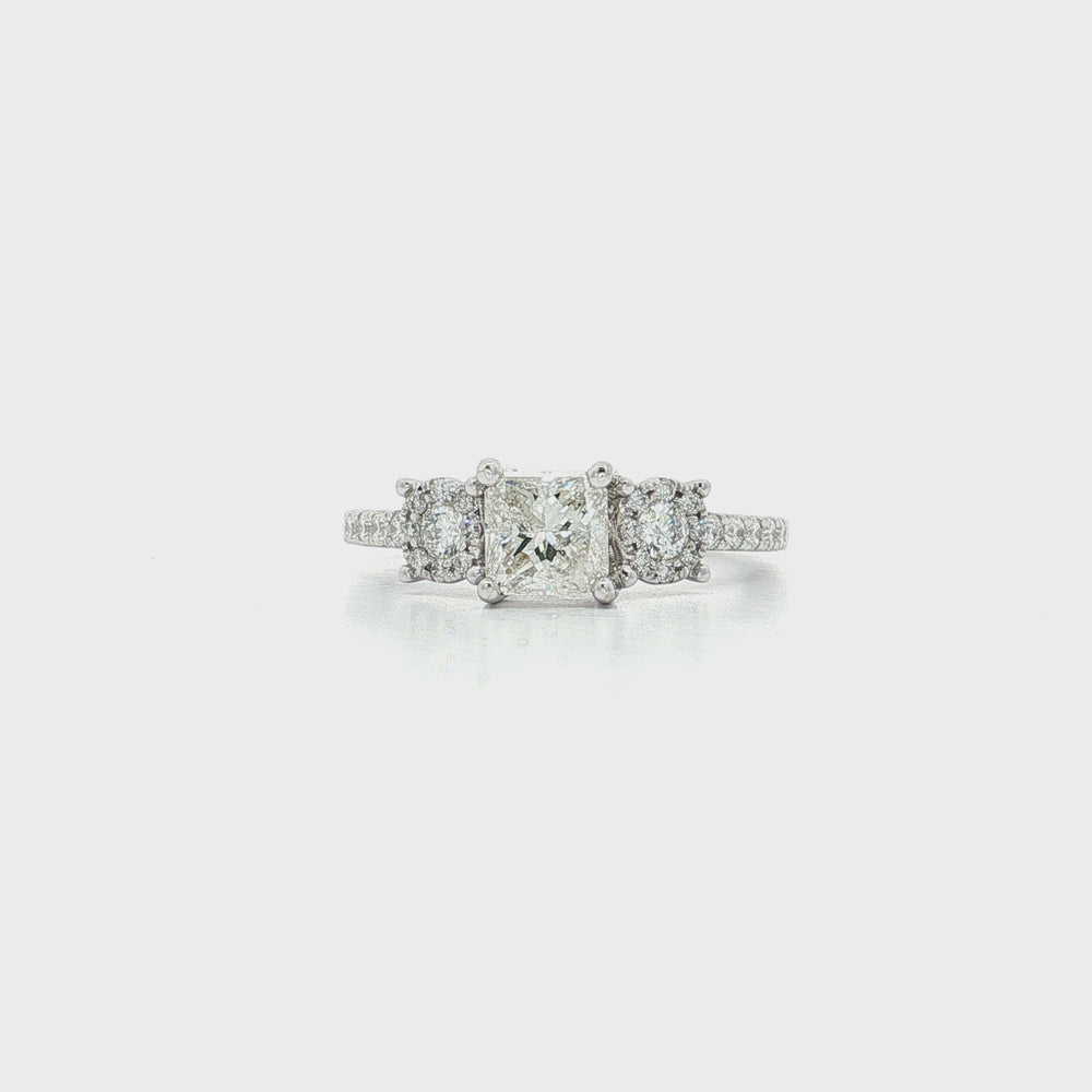 Three-Stone Near-Colorless Diamond Engagement Ring in 18k White Gold