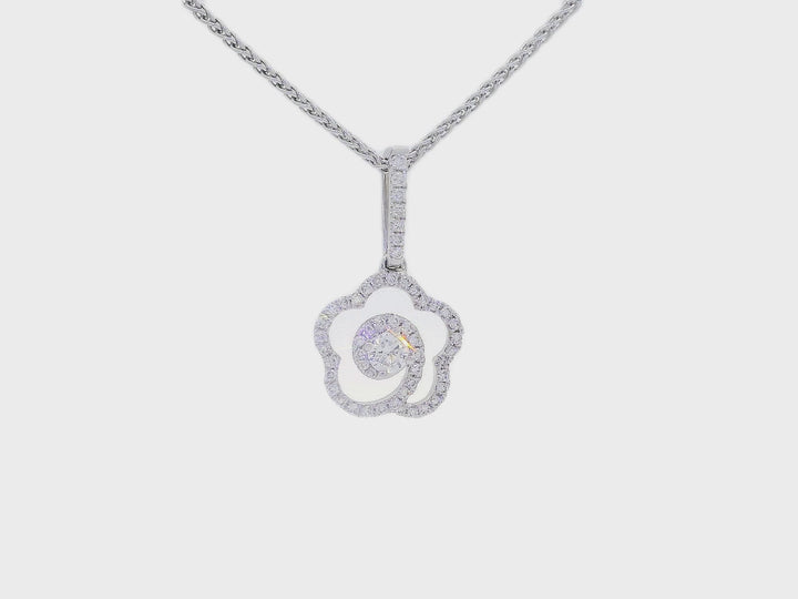 0.40 CTW Diamond Floral Pendant Necklace in 18KT White Gold