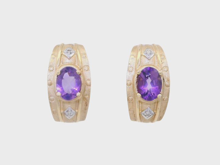 1.30 CTW Grade AAA Amethyst & Diamond Earrings in 14KT Yellow Gold