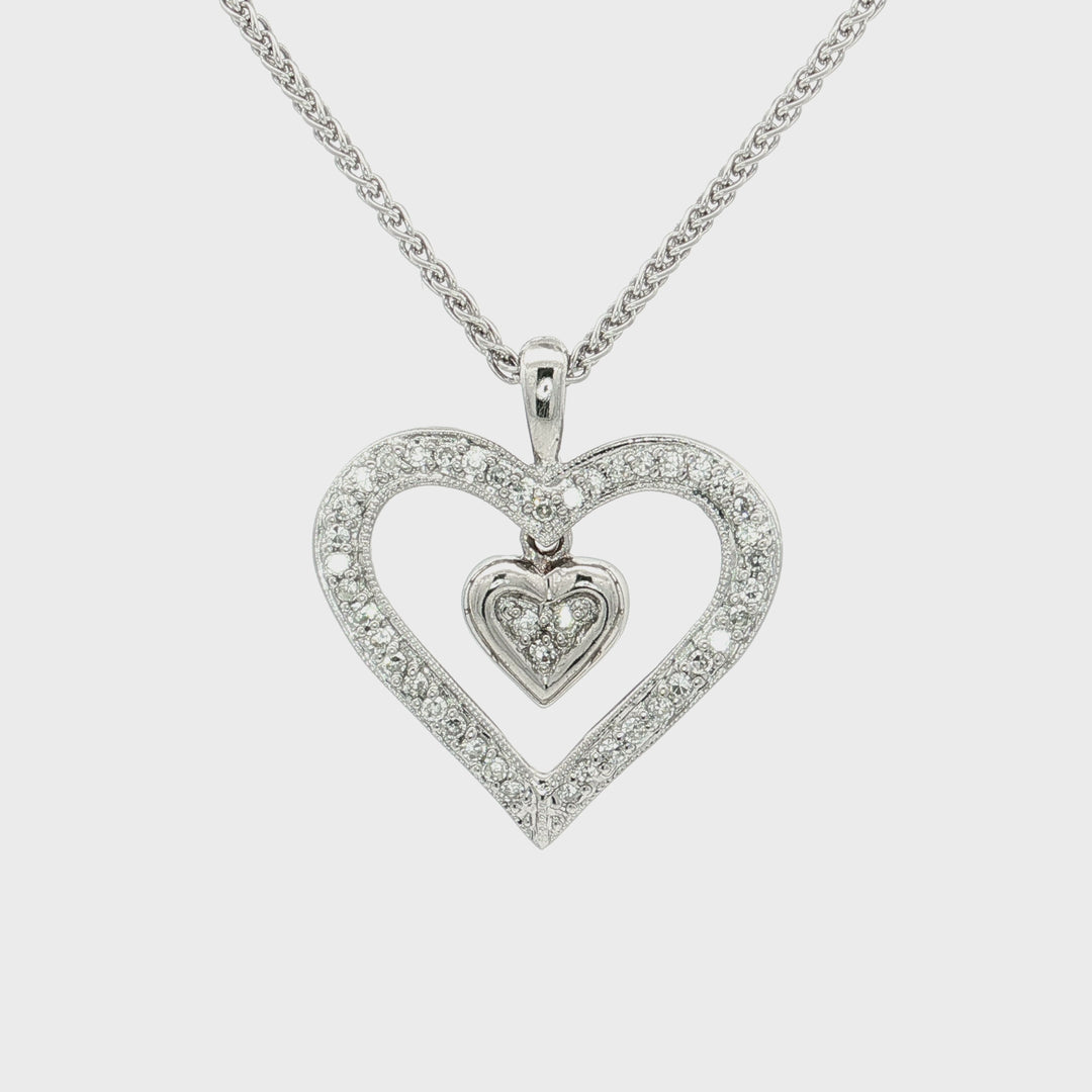 1.00 CTW Natural Colorless Nearly Flawless Diamond Heart within a Heart Pendant Necklace in 14kt White Gold