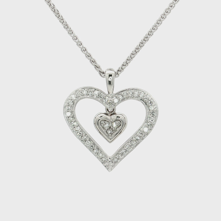 1.00 CTW Natural Colorless Nearly Flawless Diamond Heart within a Heart Pendant Necklace in 14kt White Gold