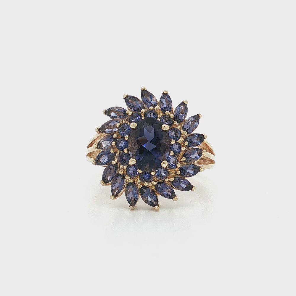 Iolite Sunburst Ring 10k Yellow Gold
