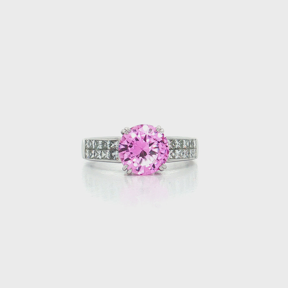 Pink Tourmaline Channel-Set Diamond Ring (3 ¼ ct.) in 18k White Gold