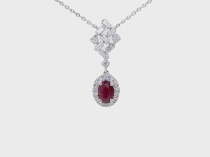 1.10 CTW AAA Grade Natural Ruby & Diamond Adjustable Necklace in 14KT White Gold
