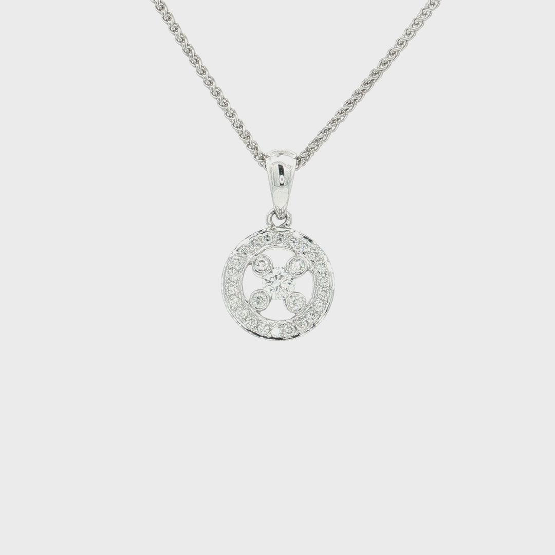 0.30 CTW Natural Colorless Nearly Flawless Diamond Circle Pendant Necklace in 18kt White Gold