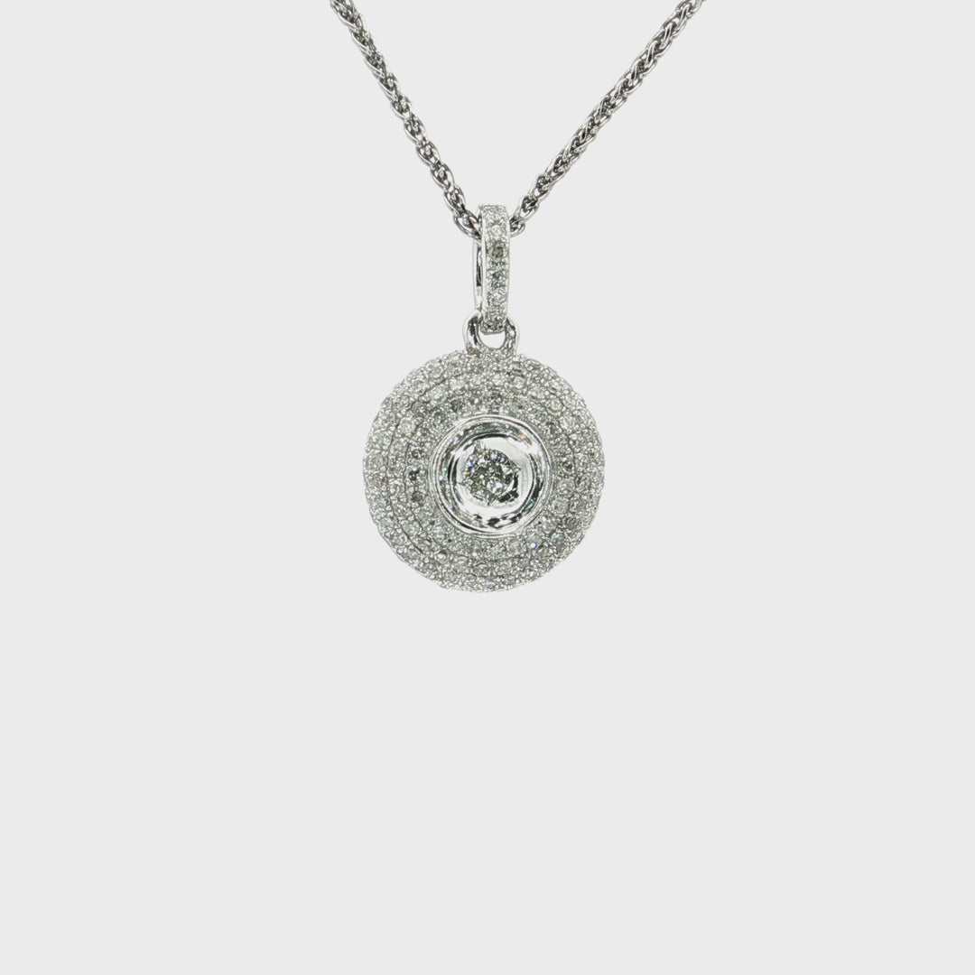 0.60 CTW Natural Round Brilliant Cut Diamond Pavé Pendant Necklace in 14kt White Gold