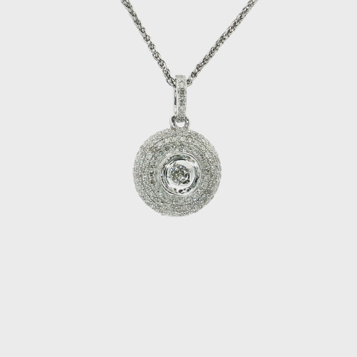 0.60 CTW Natural Round Brilliant Cut Diamond Pavé Pendant Necklace in 14kt White Gold