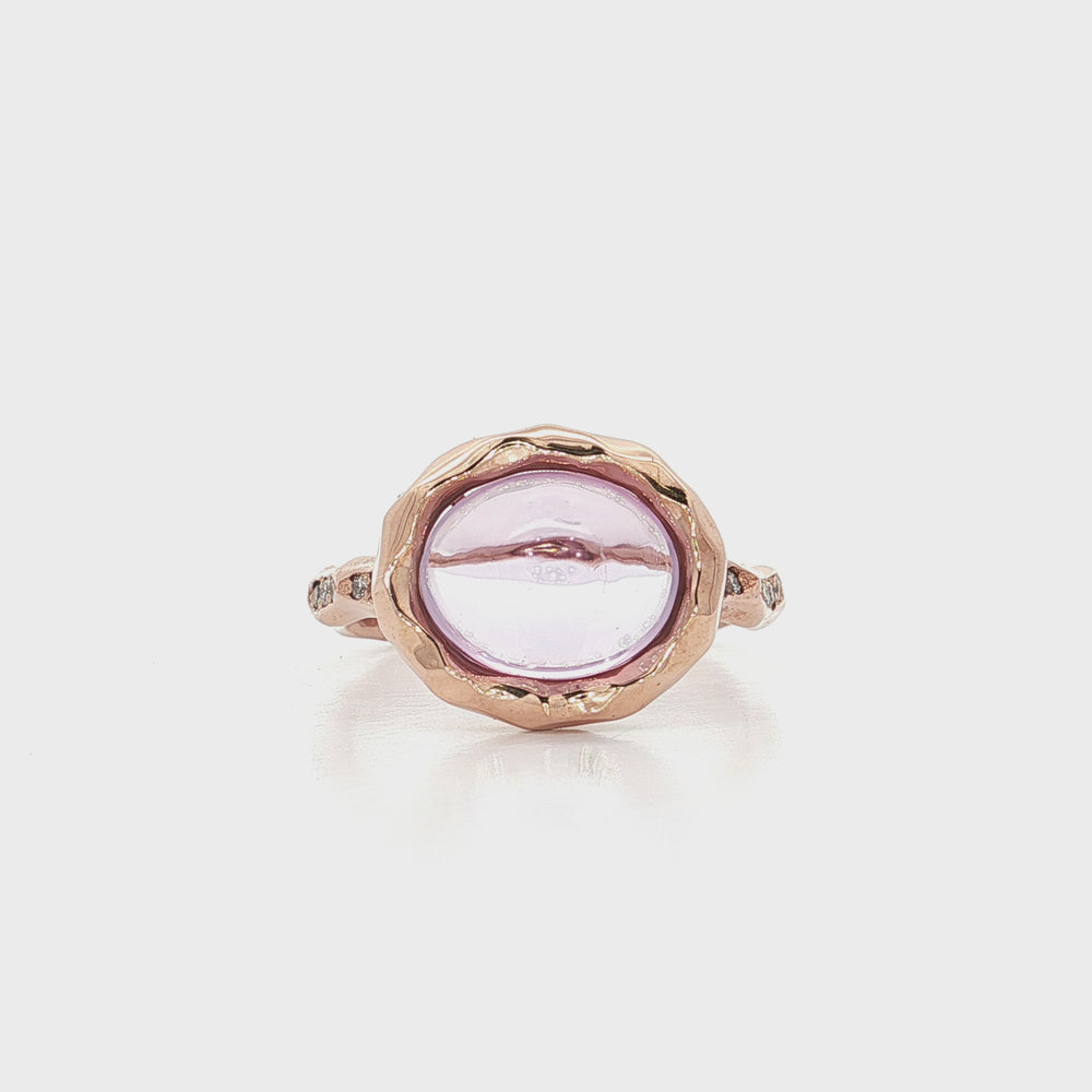 Cabochon Morganite & Diamond Ring 14k Rose Gold