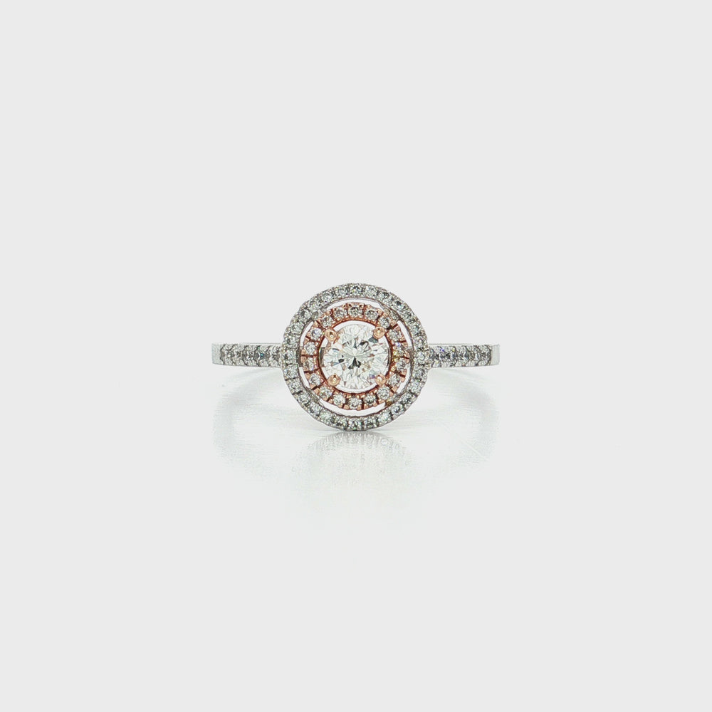 Diamond Double Halo Engagement Ring 14k White & Rose Gold