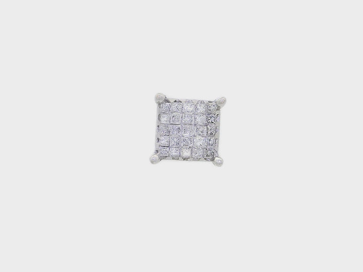 0.25 CTW Square Natural Diamond Cluster Single Stud Earring in 14KT White Gold